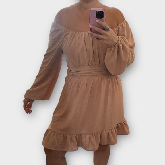 Square Neck Mini Dress for Women Puff Sleeve Tie Back Dress with Elastic Waist - Picture 3 of 10